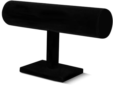 Flexzion Velvet T-Bar Bracelet Display Stand for Vendors - Bracelet Holder Stand for Jewelry Storage, Bangles, Pendants, Anklets, Charms - Watch Holder Organizer for Women & Men, Black