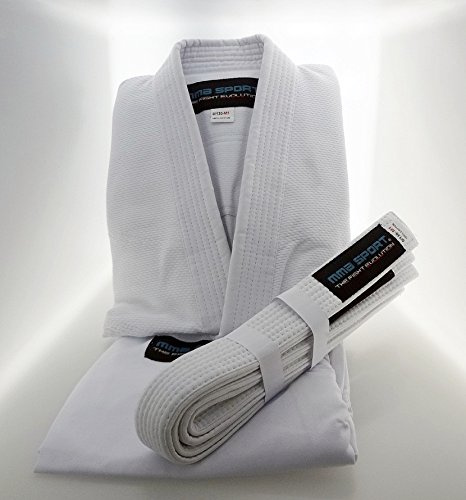mmasport BJJ Kimono Jiu Jitsu 100% Cotone 390 gr Colore Bianco Kimono BJJ Basic (A2 (160-170 cm))