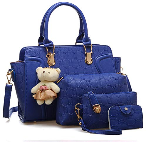 Pahajim Bolso Mano Mujer Moda Set Bolso de PU Piel, Conjuntos de Bolsos 4pcs incluye Tote Bag Bandolera Clutches Monedero,para Trabajo, Casual, Fiesta (Azul electrico)