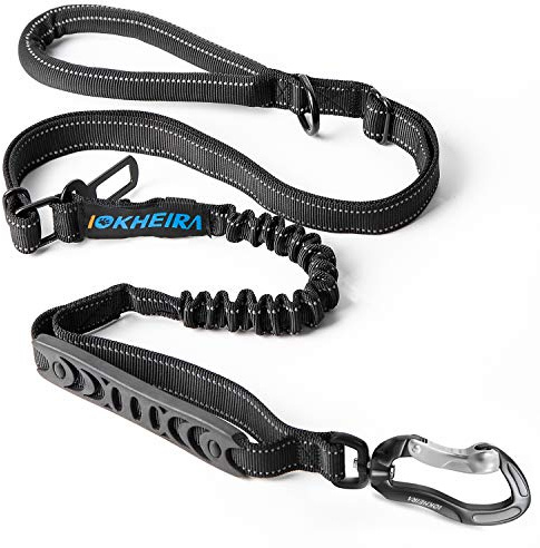 IOKHEIRA Multifunctional Tactical Dog Leash Heavy Duty,4-6 FT Strong Bungee Leash with Car Seatbelt, Shock Absorbing Dog Lead for Large, Medium Dogs