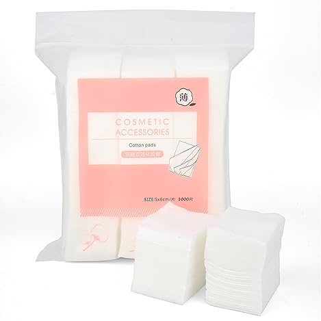 1000PCS Ultra Thin Makeup Remover Cotton Pads Perfect for Face Lips Eyes Nails Polish Makeup Remover Cleansing and Daily Skin Care, Square, Lint