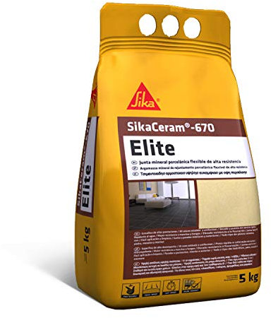 SIKA - Junta mineral porcelánica flexible - SikaCeram-670 Elite - Beige - De alta resistencia coloreada para relleno de juntas de 2-12 mm en paramentos y pavimentos - 5 kg