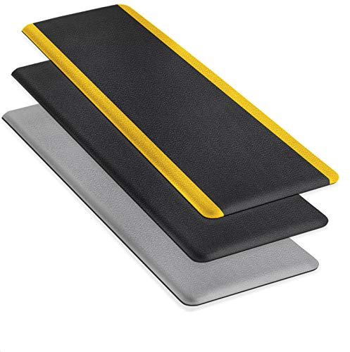 Tapis Anti-Fatigue pour Poste de Travail Debout – Tapis de Travail Ergonomique pour Plus de Confort en Position Debout & Course – Heavy Duty (60 x 90 cm, Nervures – Noir/Jaune)