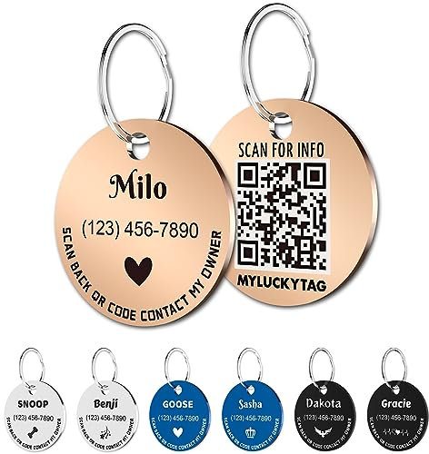 MYLUCKYTAG Personalisierte Haustier ID Tags Hundemarken - QR Code ID Tags - Haustier Online Profil - Senden Sie Haustier Standort Alert E-Mail beim Scannen