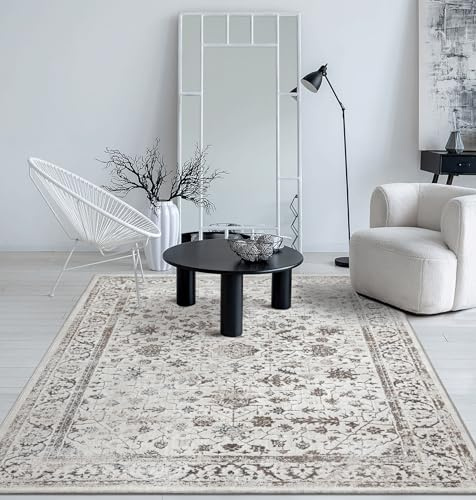 the carpet Mila Teppich – moderner Kurzflor Wohnzimmerteppich mit 3D Hoch-Tief-Effekt, Glanzeffekt & weicher Oberfläche, Fußbodenheizung geeignet, Bordüre, Creme, 80 x 300 cm