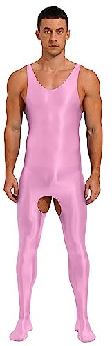 CHICTRY Herren Wetlook Bodysuit Ganzkörper Ganzkörperanzug Öl Glänzend Overall Jumpsuit Schlafanzug Thermounterwäsche Set Zentai Kostüm Mit Reißverschluss Rosa E XL