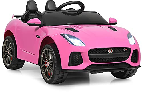 SOARS Macchina Elettrica per Bambini Jaguar 12V con Telecomando, Auto Elettrico a Pedale e Cinture di Sicurezza, Veicoli con Multimedia, Clacson e Luci, Velocità 3-5 km/h, Carico 25 kg (Rosa)