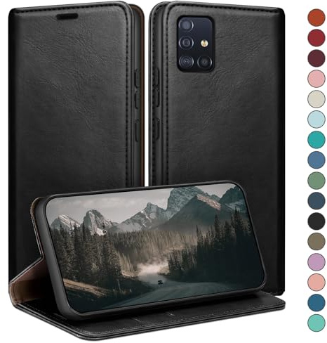 HUOUH Funda para Samsung Galaxy A51 4G Estuche de Billetera con Cuero de PU con Bloqueo RFID,Titular de Tarjeta de crédito,Cubierta a Prueba de Golpes teléfonos Fundas para Samsung A51 Negro