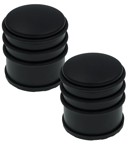 HRB Türstopper Edelstahl hoch massiv 2 Stück - Schwerer Türstopper Boden mit modernen Design, Door Stopper versehen mit Gummiring zum Schutz der Türen (Schwarz)
