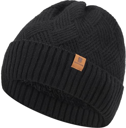 BARFULKER Winter Beanie Mütze Herren Damen Warm Gefüttert Wintermützen Dehnbare Weiche Strickmütze Laufmützen Dehnbare Weiche Wollmütze Unisex Hat,Schwarz