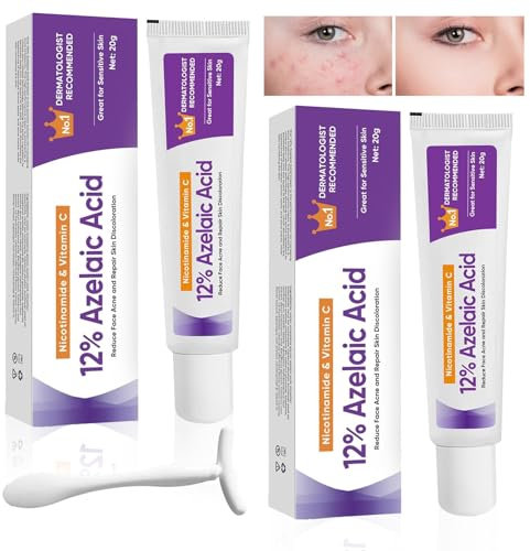 2 Stück 12% Azelaic Acid Serum, 20g Azelainsäure Gesichtsserum Azelaic Acid Serum,12% Face Serum Gegen Rötungen Hellt Pickelmale auf für Empfindliche Haut, mit 1 Massagestab Enthalten