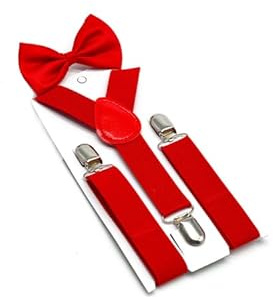 Set di bretelle e papillon per bambini, elastico e regolabile, per ragazzi e ragazze (rosso)