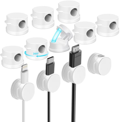 Alaoo Clip de Alambre Magnético, 12 Piezas Clips de Soporte de Cable, Clips de Cable Magnéticos(Giratorios), Organizador de Cables Autoadhesivo Hogar USB Cargador Oficina y Coche (Blanco)