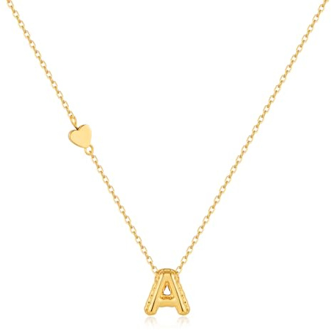 HolidayQbee Cadena de Oro con Letras para Mujer, Collar Dorado con Colgante de Letras y Diseño de Corazón – Collar de Joyería Personalizado para Mujeres – Regalo para Damas, Cobre, No es una piedra