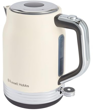 Russell Hobbs Electric Kettle [1.7L, 3000W] Hanley Jasmine (Stainless Steel, Vintage Design, Perfect Pour, Water Window, 360° Base, Cord Storage, Push-Button Lid, Energy Efficient) 28640