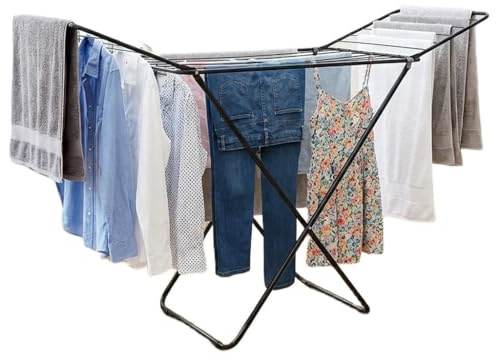 House Of Home Foldable Winged Clothes Airer 18m Drying Space Indoor & Outdoor Folding Laundry Drying Rack Winged Clothes Horse For Airing Clothing Maiden & Dryer Heavy Duty Stand