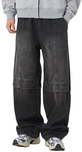 Jeans neri Baggy da uomo, pantaloni termici streetwear, vestibilità larga, elasticizzati, caldi, in denim, foderati in peluche, elasticizzati, per il tempo libero, invernali, gamba dritta, in peluche