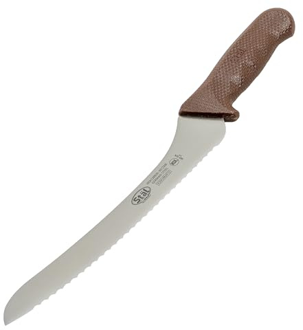 Winco 9 Commercial-Grade Serrated Bread/Pastry Knife with Offset Handle, Brown
