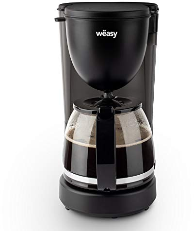 Weäsy Cafetière à Filtre KF24-1,25 L, Carafe Verre, Maintien au Chaud 40 min, Anti-Gouttes, Porte-Filtre Amovible, 600 W, Noir Mat