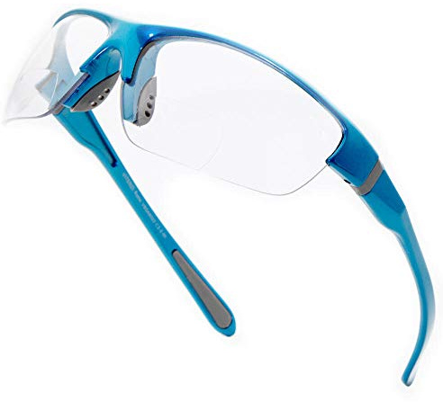 VITENZI Bifocal Safety Glasses with Readers Wrap Around Sport Magnifying Safety Reading Protective Goggles Rome in Blue 1.50