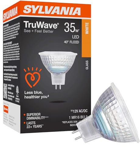 Sylvania LED TruWave Natural Series MR16 Light Bulb, 35W Equivalent, Efficient 6W, GU5.3 Bi-Pin Base, Dimmable, 3000K, White - 1 Pack (40928)