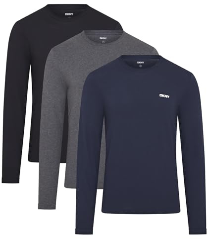 DKNY Hombres Camiseta de Manga Larga Azul Marino/Gris Oscuro/Negro Paquete de 3 Grande