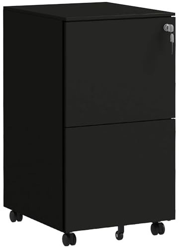 Vinsetto Rollcontainer Aktenschrank mit 2 Schubladen, Abschließbarer Büroschrank mit Rollen, Bürocontainer für A4 Akten, Dokumente, Stahl, 37 x 43,5 x 67,5 cm, Schwarz