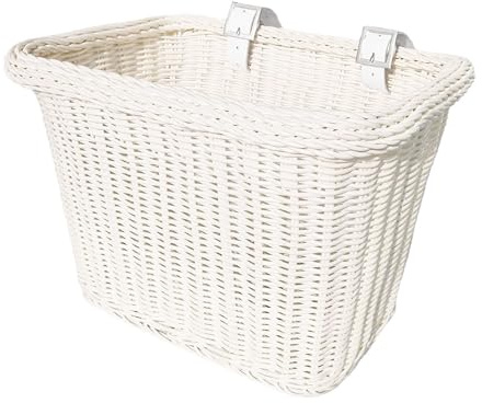BURLOE Cesto di Biciclette Fatto di Cestino, per L'acqua Adulta Anteriore -Repellente con Cinturini in Pelle Regolabili Bambini nella Parte Anteriore Donna Nubile Pascolo,Bianca