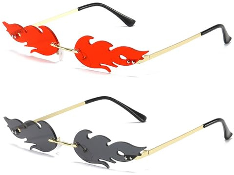 Boocooberg Festival Brille und Sonnenbrille - Flammen Design, Party ZubehöR, Outfit für Damen, Kinder und MäNner (Grau+Rot) - 2 Stück