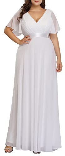 Ever-Pretty Abiti da Cerimonia Taglie Forti Chiffon Stile Impero Scollo A V Damigella Donna Bianco 50