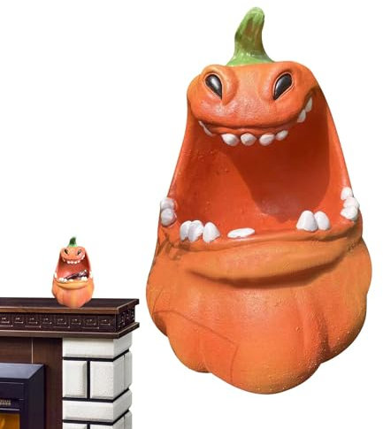 Conteneur de stockage de citrouille,boîte de stockage de citrouille - Résine effrayante de bol de service de citrouille,Statue de citrouille d'halloween, boîte à bonbons décorative, petit support de c