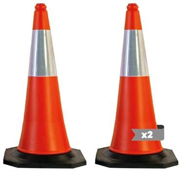 Pack 2 - Cono de Tráfico Reflectante con Base de Goma - Cono de Señalización Reflectante 750mm - Seguridad para Parking, Estacionamiento, Tráfico, Entrenamiento, Advertencia, Prohibido etc.