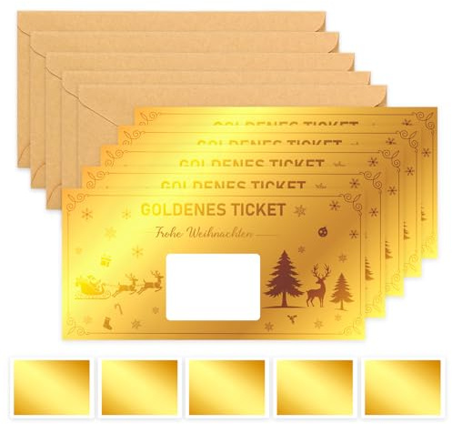 Augesak Lot de 5 cartes de Noël dorées à gratter - Avec enveloppe autocollante à gratter - À remplir soi-même