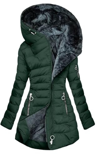 YBEBEWE Womens Coats Quilted Down Longline Puffer Parka Coat Fleece Lined Waterproof Padded Jacket with Fur Hood Autumn Winter Plus Size Trench Coat Warm Outwear
