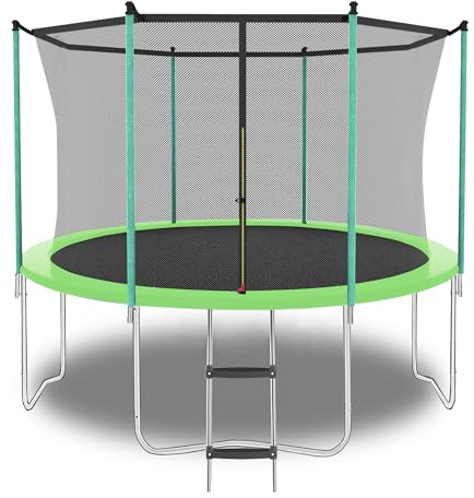 Trampolino da giardino, 244 cm, per esterni, con rete di sicurezza, trampolino rinforzato, trampolino da giardino per bambini e adulti fino a 181 kg (verde, 244 cm)