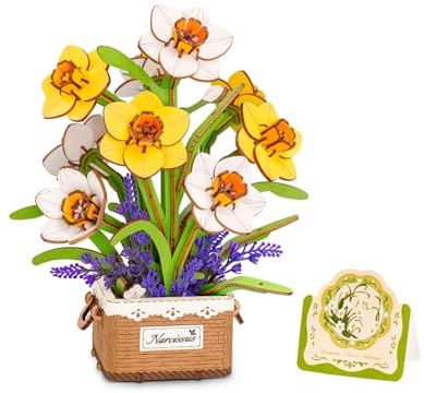 ROWOOD Puzzle 3D Adulti Fiori di Legno, Narciso Modellismo da Costruire di Fiori Finti, Idea Regalo San Valentino per Lei e Donna, Kit Fai da Te Costruzioni, Decorazioni Casa, Compleanno