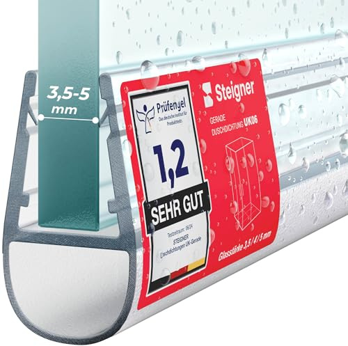 STEIGNER Duschtätnings list, 180cm, 3,5/4/ 5 mm tjockt glas, rak PVC-tätning, UK06