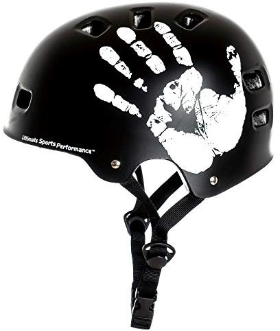 Sport Direct™ The Hand™ BMX/Skateboard/Bike/Scooter Helmet Black 55-58cm Unisize Headlock and Adjustable Straps with Quick Release Chin Buckle CE EN 1078:2012 Approved