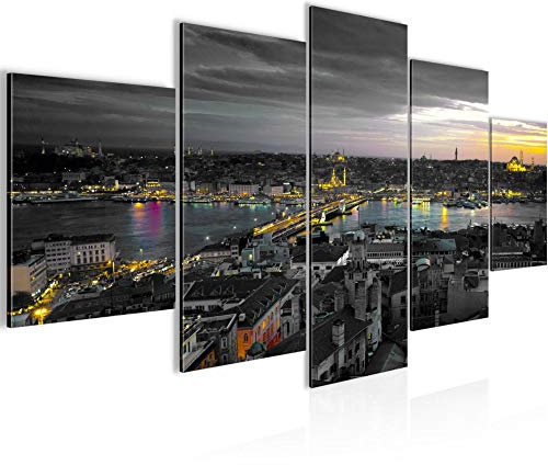 Runa Art Wandbilder Istanbul Türkei 5 Teilig Bild auf Vlies Leinwand Deko Wohnzimmer Schlafzimmer Stadt Skyline Schwarz 603152b