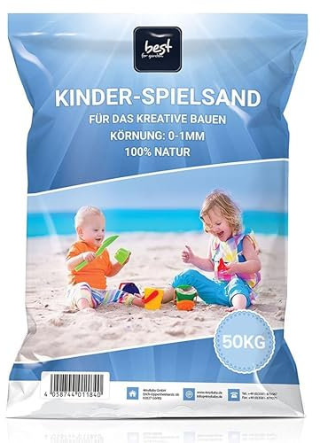 4myBaby GmbH - Spielsand 50kg | Quarz Sand für Sandkasten | Kinder Spielsand | Dekosand | Spielsand für Sandkasten | Keimfreier Spielsand | Gewaschener Feiner Quarzsand | Spielsand (2 x 25 kg Säcke)