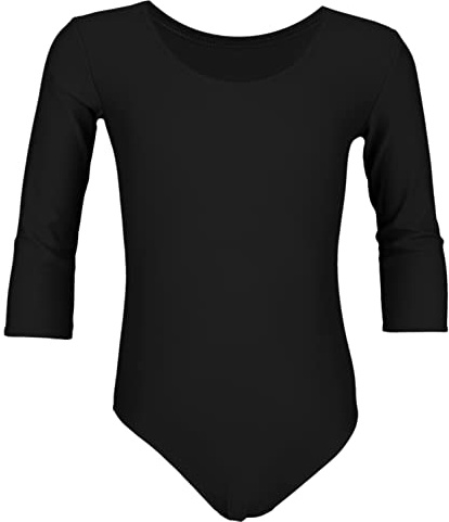 Aquarti Justaucorps de Danse à Manches 3/4 de Gymnastique en Cotone pour Filles, Noir, 122