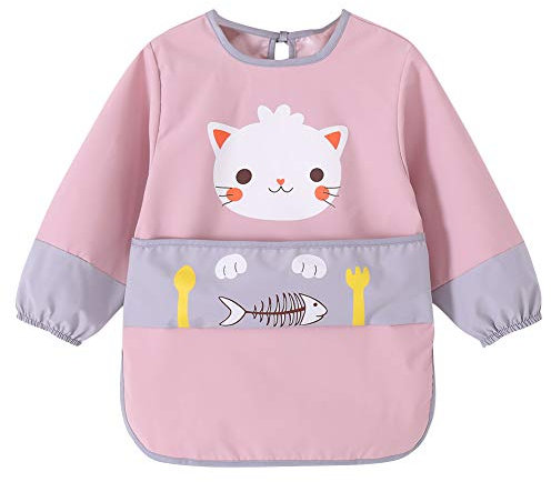 Happy Cherry - Lätzchen Baby mit Ärmel für Malerei Essen Kinder ÄrmellätzchenWasserdicht Jungen Mädchen für Kindergarten Malschürze Abwaschbar Bastelschürze Kleinkind Kinderschürze - 1-2 Jahre - Rosa