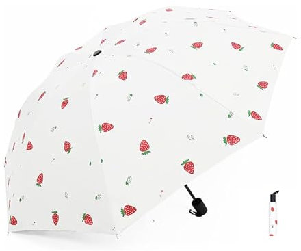 HUI JIN Regenschirm mit Farbwechsel, Erdbeermuster, magisch, wasseraktiviert, weiß, Medium