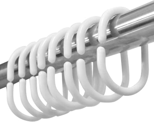 12 Pack Plastic Shower Curtain Rings, C-Shaped Hooks for Bathroom, White
