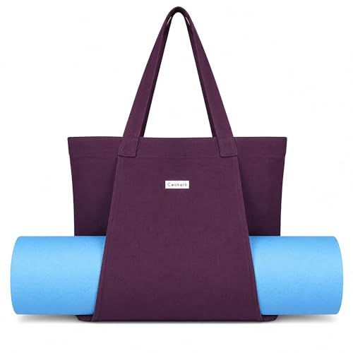 Cwokarb Yoga Bag for Women, Cotton Canvas Yoga Mat Tote with Wet Pocket