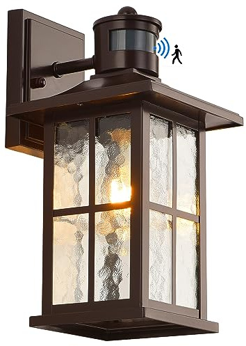 FLEDAVID Motion Sensor Outdoor Wall Lantern Dusk to Dawn Exterior Porch Light Fixture Brown Outside Garage Sconce Lighting Waterproof Farmhouse Wall Mount Carriage Lamp for House Patio Doorway