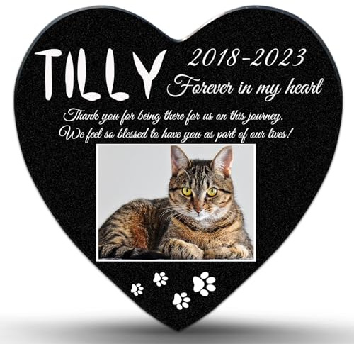 ADFSTONE 10 Heart Shaped Pet Memorial Stones Personalized Dog Remembrance Gifts, Customized Cat Picture Grieving Plaque, DIY Gravestone, Custom Sympathy Photo Gift, Animal Grave Markers