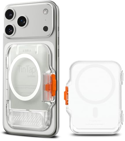 Spigen TinTap MagFit+ MagSafe Kartenhalter mit Verschluss-System Kompatibel mit iPhone 17/16/15, andere MagSafe-Modelle, Google Pixelsnap und MagSafe-Zubehör - Frostklar