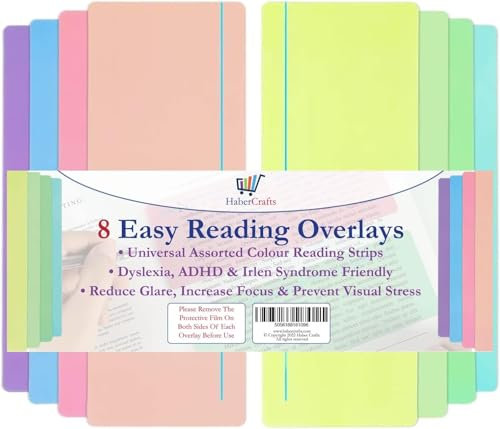 Dyslexia Overlays Reading Ruler Coloured Overlays For Dyslexia ADHD & Irlen Overlay For Reading Aid Tracking Ruler Overlay For Dyslexia Easy Reading & Visual Stress (8 Assorted Colour Reading Rulers)