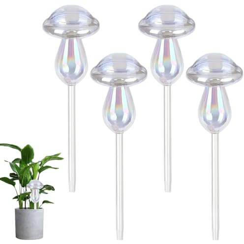 Dhqkqg Plant Watering Globes, 4 Pcs Rainbow Gradient Color Self Watering Globes, Glass Plant Watering Devices, Mushroom Automatic Plant Waterer, Self Watering System for Indoor Outdoor Plants